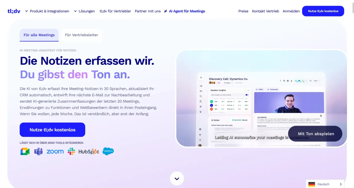   tl;dv landing page (excerpt from    tldv.io   )  