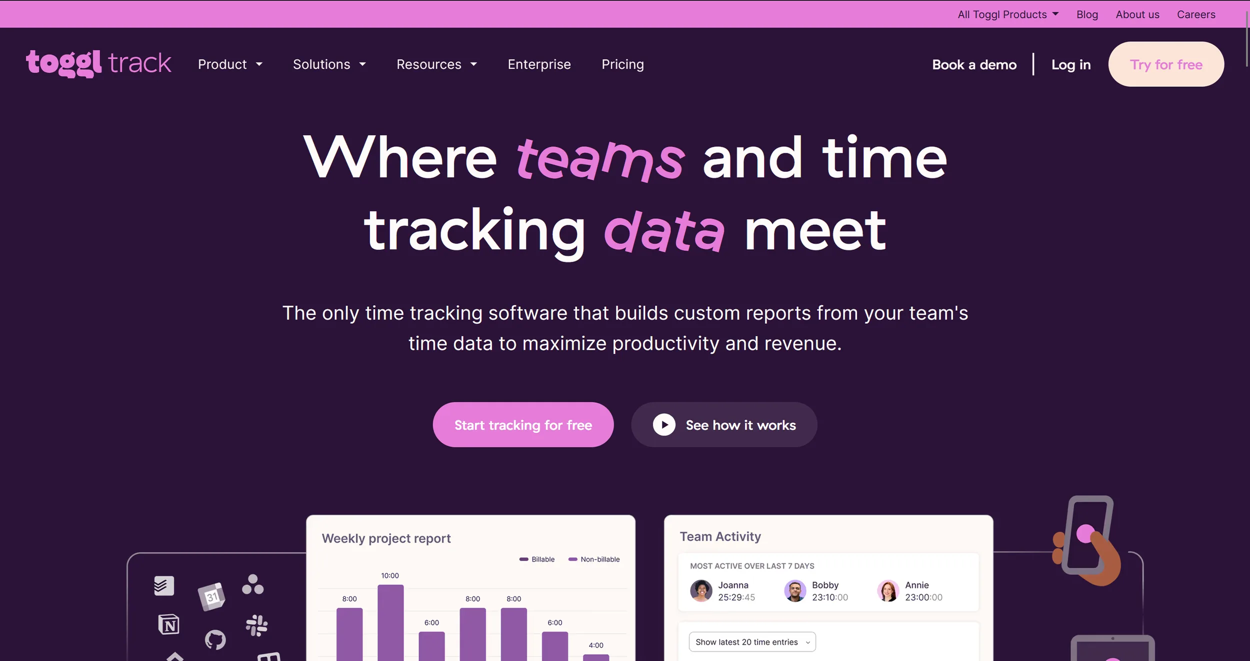  Toggl Track-Landingpage  (Excerpt from    toggl.com    )  