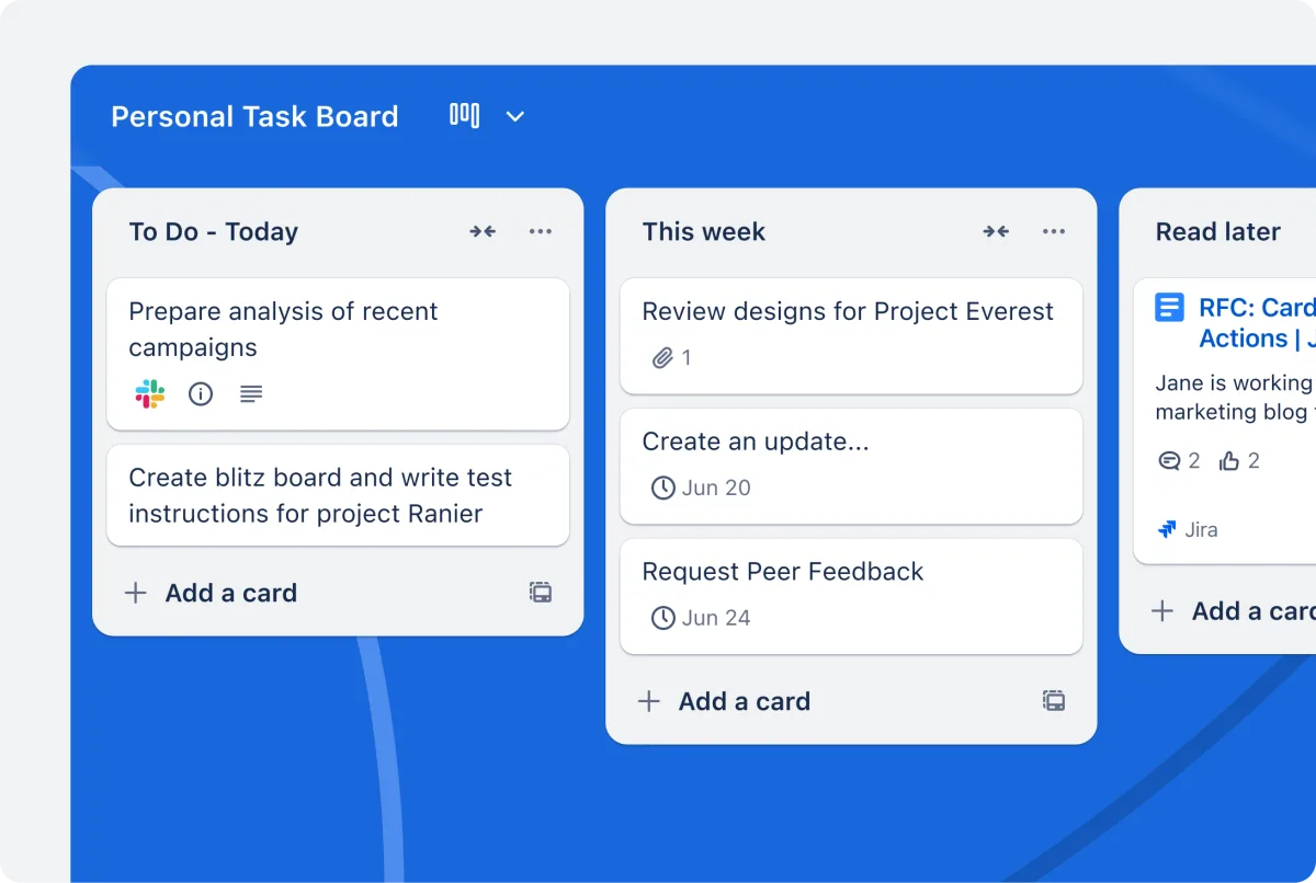 Trello Kanban-Board mit Karten in mehreren Lists