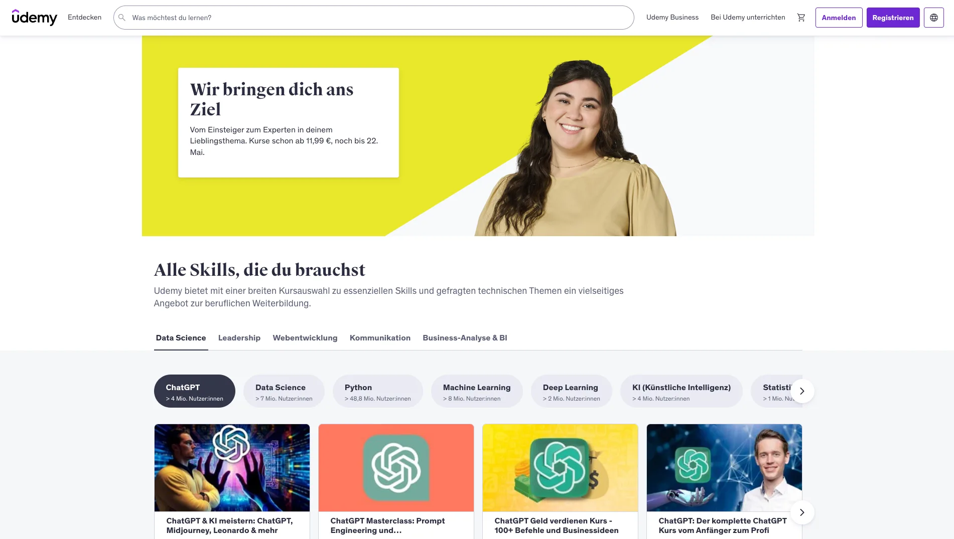  Udemy landing page (excerpt from  udemy.com ) 