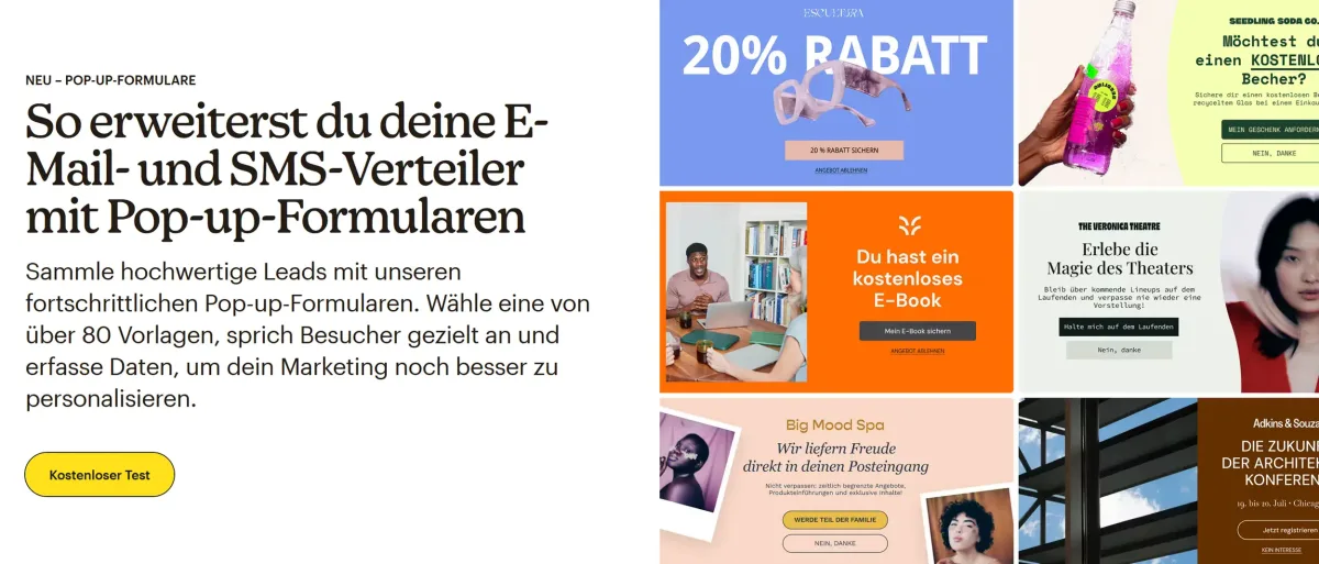   Mailchimp offers 80+ different pop-up form designs. (Excerpt from    mailchimp.com   )  