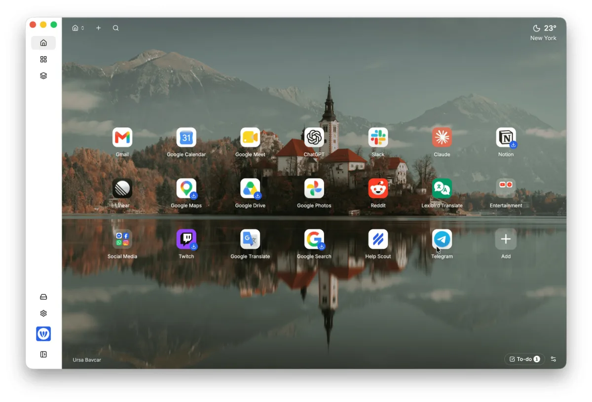 WebCatalog app launcher on the Mac with Gmail, Slack, ChatGPT, Notion and other web apps as separate icons