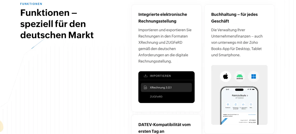 Zoho Books: Funktionen für den deutschen Markt – XRechnung, ZUGFeRD, Mobile-App